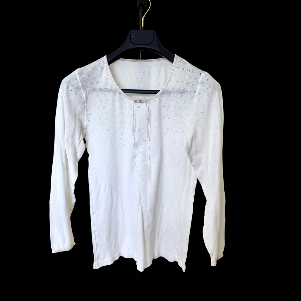 Vintage‎ 60's Pointelle Knit Long Sleeve Top Bow Detail Baby Doll Coquette